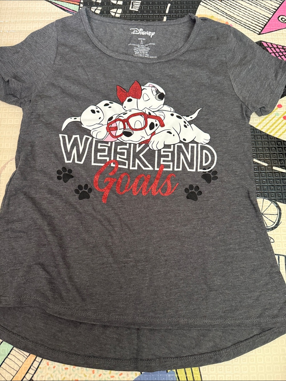 Disney Gray Dalmatian 'Weekend Goals' Tee with Red Accents